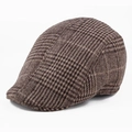 Classic British plaid wool flat cap for men featuring a vintage brown houndstooth pattern - One Size 57-58cm / Large Plaid Coffee