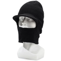 Men's winter knit balaclava hat with visor and neck coverage for cold weather protection - Elastic 57-59cm / Black
