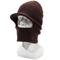 Detail of dark brown knit balaclava with brim showing thick wool texture and warm coverage - Elastic 57-59cm / Coffee