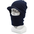 Navy blue winter knitted balaclava for men with brim and neck warmer for outdoor skiing - Elastic 57-59cm / Blue