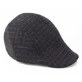 Detail view of the vintage grey plaid pattern on the thick wool blend flat cap - One Size 57-58cm / Micro Check Dark Grey
