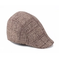 Close-up of brown plaid ivy cap featuring vintage tweed texture and checkered pattern - One Size 57-58cm / New Coffee Plaid