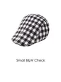 Close-up of black and white checkered fabric texture on a vintage woolen flat cap - One Size 57-58cm / Small Plaid Black White