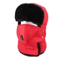 Red winter trapper hat with black faux fur trim and detachable breather mask - One Size 58cm / Red