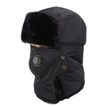 Winter ushanka trapper hat in black with thermal lining and detachable face mask - One Size 58cm / Black