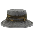 Detailansicht der grauen Anglerhut aus Denim mit Camouflage-Band und Ziernähten - Einheitsgröße 58cm / Hellgrau (Camo Band)