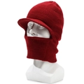 Red knit balaclava with visor, integrated neck warmer, high-quality winter ski mask - Elastic 57-59cm / Red