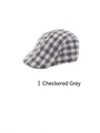 Close-up of plaid grey winter flat cap featuring thick wool blend texture and checkered pattern - One Size 57-58cm / Textured Plaid Grey
