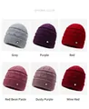 Bonnets d'hiver en tricot pour femmes en gris, violet, rouge et couleur pâte de haricot - Bord Droit en Poils de Lapin