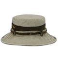 Outdoor khaki cotton sun hat with camouflage trim and wide brim for hiking and fishing - One Size 58cm / Beige (Camo Band)