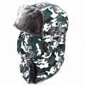Close-up of camouflage trapper hat with gray faux fur lining and detachable face mask - One Size 58cm / Camo Flower Green