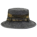 Grauer Outdoor-Anglerhut aus gewaschener Baumwolle mit Camouflage-Band und Kinnriemen - Einheitsgröße 58cm / Dunkelgrau (Camo Band)