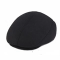 Winter men's thickened beret flat cap with ear protection in black wool-like fabric - 57cm / Black