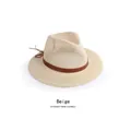 Chapeau de soleil cowboy en paille beige respirante avec bande décorative en cuir - Taille Unique 58cm / Beige