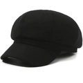 Detail shot of the felt texture and stiff brim on a black classic newsboy cap - One Size 57-58cm / Woolen Texture Octagonal Style (呢子八角) / Black