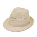 Chapeau fedora en paille beige pour homme avec motifs géométriques ajourés et ruban - Taille Unique 58cm / Beige