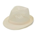 Chapeau fedora tissé crème respirant avec protection solaire et ruban décoratif - Taille Unique 58cm / Blanc Lait