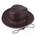 Dunkelbrauner Cowboyhut aus Leder mit Belüftungsösen und verstellbarem Windband - Einheitsgröße / Kaffeebraun