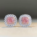 Pink cushion-cut halo earrings in S925 sterling silver with sparkling zircon stones - 925 Silver / Pink Zirconia Stud Earrings-ED140