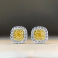 Boucles d'oreilles en argent S925 avec diamants jaunes taille coussin et double halo - Boucles d'oreilles-ED139 / Argent 925 / Jaune
