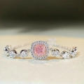 Macro detail of cushion cut pink stone bracelet with white zircon pavé settings - 925 Silver / Pink Zirconia Bracelet-SL014