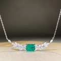 Elegant S925 sterling silver emerald cut green pendant necklace with diamond accents - 925 Silver / Emerald Green Necklace-XL151