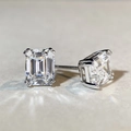 Classic S925 sterling silver emerald cut moissanite stud earrings with four-prong setting - 925 Silver / White Style (ED112)