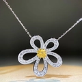 S925 sterling silver sunflower necklace with radiant cut yellow crystal pendant - 925 Silver / Yellow Rhinestone