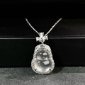 Collana con ciondolo a zucca placcata in argento con giada ghiacciata e pavé di cristalli - Stile 2 Giada Shui Mo Wu Lou (XL263-T)
