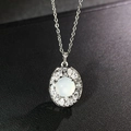 S925 silver plated necklace with oval translucent moonstone and sparkling pavé diamonds - White (XL264-T)
