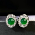 S925 silver green chalcedony stud earrings with halo of sparkling white zircons - Green Chalcedony Stud Earrings (ED182-T)