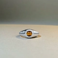 S925 sterling silver brushed ring featuring round tiger eye stone and pave zircon halo - US 5 / Silver
