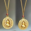 Collier avec pendentif calebasse rotatif plaqué or et détails de diamants brillants - Style de Calebasse à Méandres Ronds (XL295-T)
