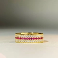 Luxurious S925 silver gold-plated eternity ring with red stones and pavé set diamonds - Size 5 / Ruby Red