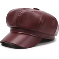 Gorra clásica estilo baker boy de cuero sintético burdeos con acabado brillante y paneles - Talla única 57-58cm / Rojo Vino Octogonal