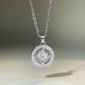Collier avec pendentif boussole en argent poli et cristal étincelant au centre - Argent (XL301-T)