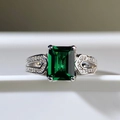 Luxurious 925 silver emerald cut ring with a deep green gemstone and micro-pave diamonds - US 5 / Emerald