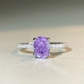 S925 sterling zilveren ring met grote ovale paarse edelsteen en pavé diamanten - US 5 / Paars