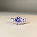 Exquisite silver ring featuring a 1-carat round purple moissanite with side diamond accents - US 5 / Lavender (High Carbon Diamond)