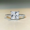 Classic 2ct princess cut moissanite ring with four-prong setting and pavé side stones - US 5 / White Rhinestone (CBJZ440)