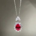 Elegante collar de plata S925 con colgante de rubí ovalado y detalle de halo de circón - Plata 925 / Rojo Rubí (XL330)