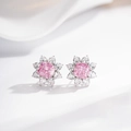 Orecchini a lobo girasole in argento S925 con diamanti al carbonio rosa taglio radiant - Argento 925 / Moissanite Rosa (ED048)