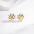 Orecchini a perno in argento S925 a girasole con pietra gialla e petali bianchi - Argento 925 / Moissanite Gialla (ED046)