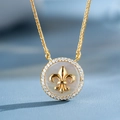 Golden S925 silver compass necklace with mother of pearl and fleur-de-lis pendant - 925 Silver / Gold