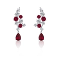 Orecchini pendenti in argento S925 con corindone rosso e dettagli in zirconi bianchi - Corindone Rosso-ED069