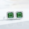 Square emerald cut green gemstone halo stud earrings in S925 sterling silver - 925 Silver / Emerald Green (ED233)