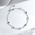Elegante bracciale a doppio strato in argento S925 con zirconi rotondi colorati - Argento 925 / Argento (SL100)