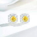 Elegantes pendientes de plata 925 con halo de circón amarillo para banquetes - Plata 925 / Diamante de Imitación Amarillo