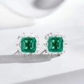 Orecchini in argento S925 con zirconi verdi taglio smeraldo e design a aureola - Argento 925 / Verde Smeraldo (ED115)