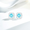 Pendientes de plata 925 con gema cuadrada azul cielo y halo de diamantes brillantes - Plata 925 / Diamantes de Imitación Azules